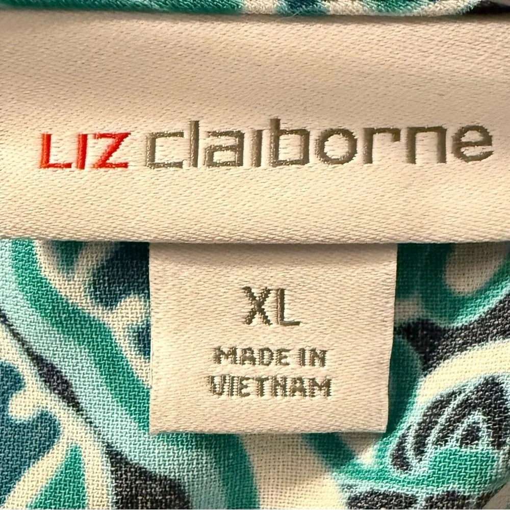 Liz Claiborne Teal and White Patterned Blouse NWT